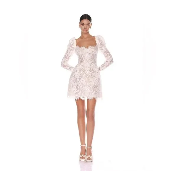 NWOT BRONX AND BANCO Colette White Lace Long Sleeve Mini Wedding Bridal Dress - Picture 2 of 16